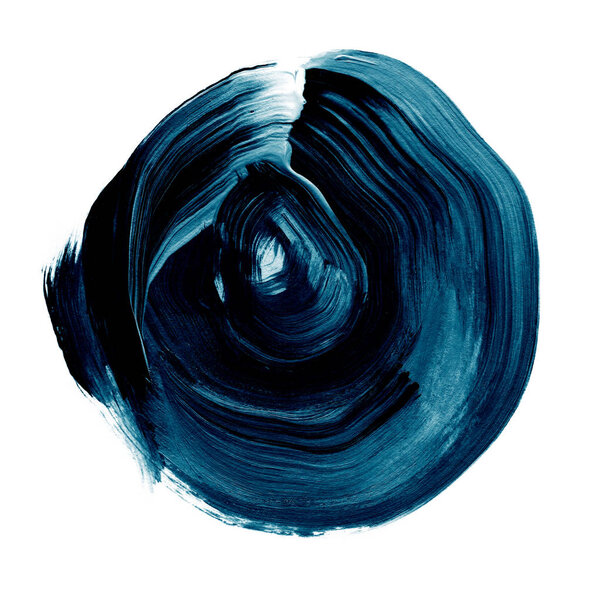 Синий черный текстурированный акриловый круг. Пятна акварели с неровными краями изолированы на белом фоне. Элемент дизайна. Акваретро-геометрическая круглая форма
