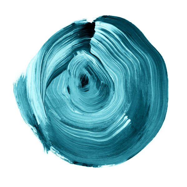 Синий мятный текстурированный акриловый круг. Пятна акварели с неровными краями изолированы на белом фоне. Элемент дизайна. Акваретро-геометрическая круглая форма
