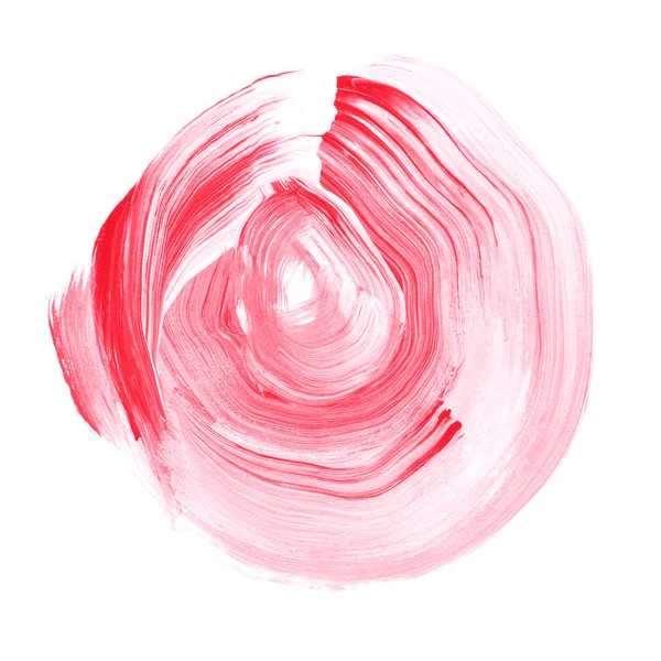 Rosa vermelha círculo acrílico texturizado. Mancha de aquarela no fundo branco . — Fotografia de Stock
