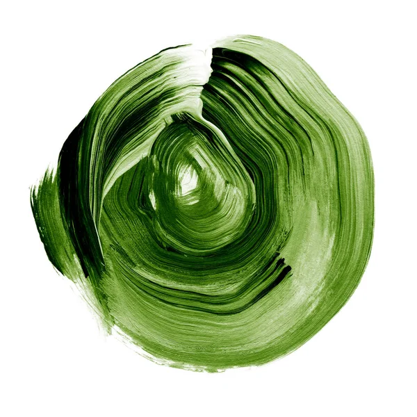 Yeşil akrilik daire dokulu. Suluboya beyaz arka plan üzerinde leke.