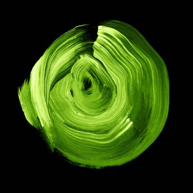 Yeşil yeşil desenli akrilik daire. Düz kenarlı suluboya leke, siyah arka planda izole edilmiş. Tasarım elemanı. Suluboya retro geometrik yuvarlak şekil