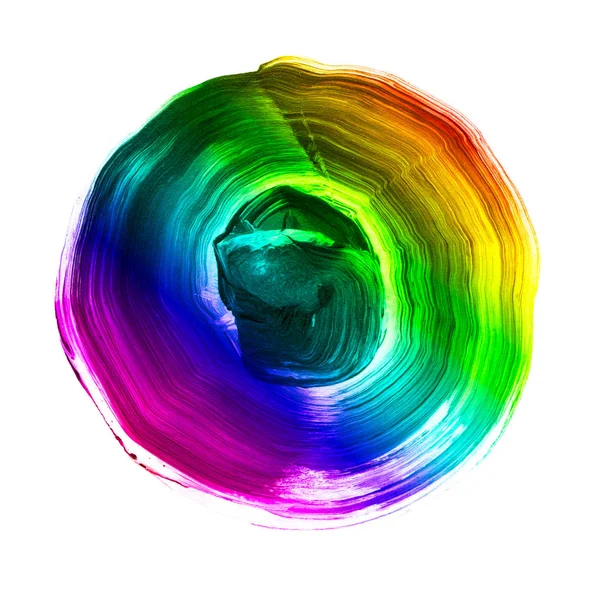 Arco-íris círculo acrílico texturizado. Mancha de aquarela no fundo branco . — Fotografia de Stock