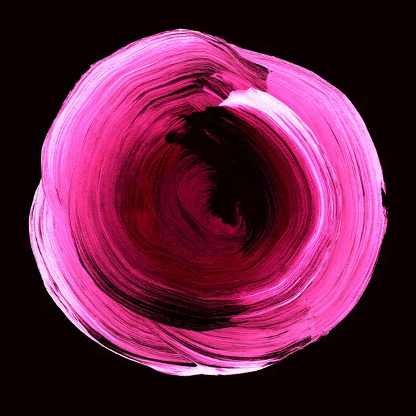 Schwarz rosa Schafgarbe strukturierten Acrylkreis. Aquarell-Fleck auf schwarzem Hintergrund. — Stockfoto