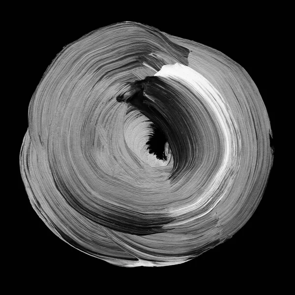 Círculo acrílico texturizado cinza branco. Mancha de aquarela no fundo preto . — Fotografia de Stock