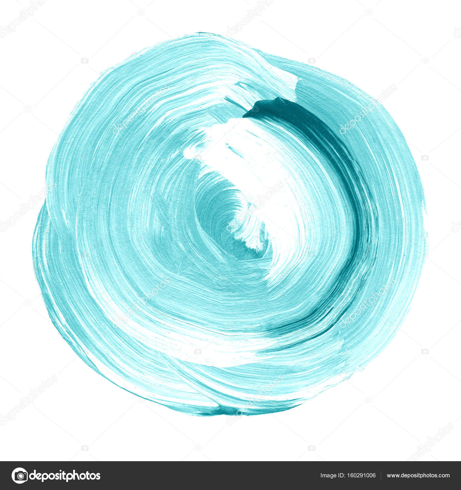 Blue mint textured acrylic circle. Watercolour stain on white