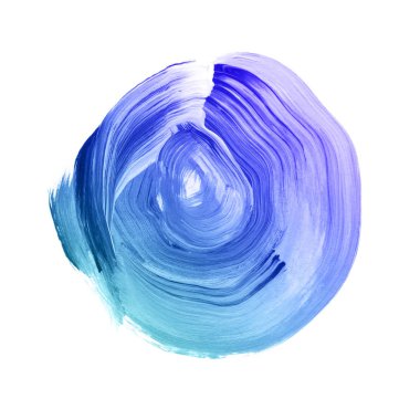 Mavi marina akrilik daire dokulu. Suluboya beyaz arka plan üzerinde leke.