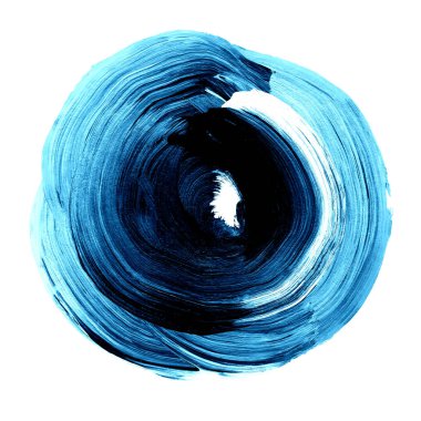 Mavi Siyah akrilik daire dokulu. Suluboya beyaz arka plan üzerinde leke.