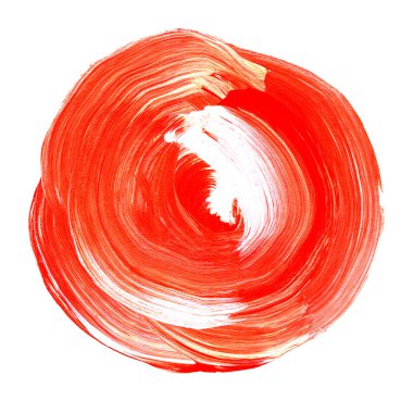 Kırmızı koyu kırmızı akrilik daire dokulu. Suluboya beyaz arka plan üzerinde leke.