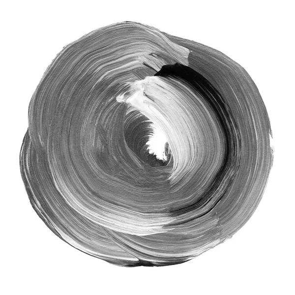 Círculo acrílico con textura gris neutro. Mancha de acuarela sobre fondo blanco . —  Fotos de Stock