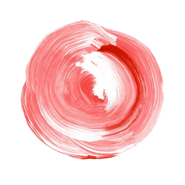 Granadina vermelha círculo acrílico texturizado. Mancha de aquarela no fundo branco . — Fotografia de Stock