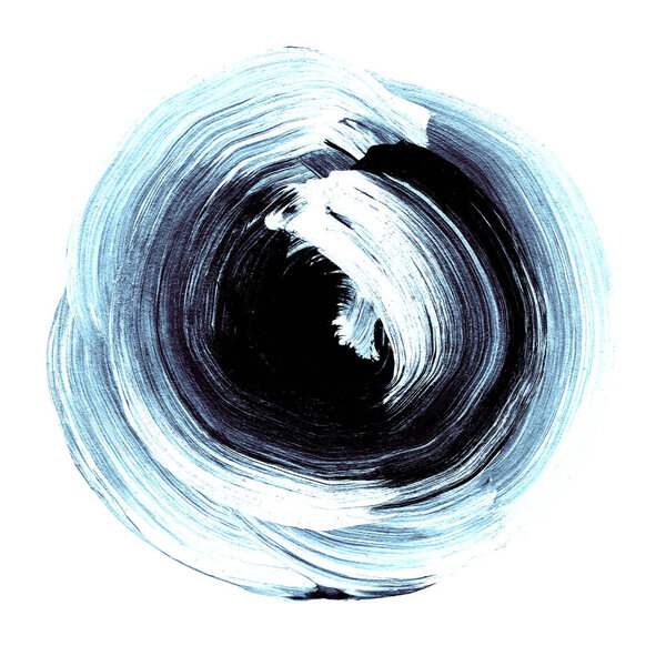 Синий черный текстурированный акриловый круг. Пятно акварели на белом фоне
.