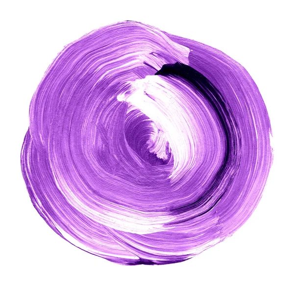 Mor Kraliyet leylak akrilik daire dokulu. Suluboya beyaz arka plan üzerinde leke.