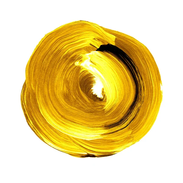 Círculo acrílico con textura de curry de limón amarillo. Mancha de acuarela sobre fondo blanco . — Foto de Stock