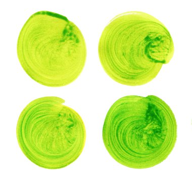 Suluboya el daire boyalı beyaz izole yeşil kümesi. Gösterim amacıyla sanatsal tasarım. Yuvarlak lekeler, BLOB'ları