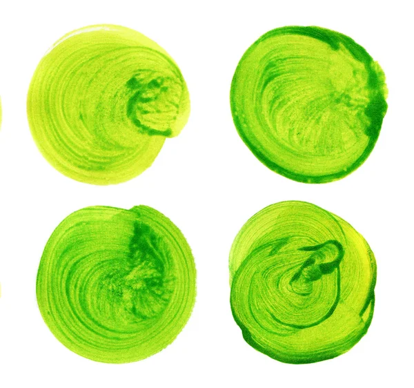 Suluboya el daire boyalı beyaz izole yeşil kümesi. Gösterim amacıyla sanatsal tasarım. Yuvarlak lekeler, BLOB'ları