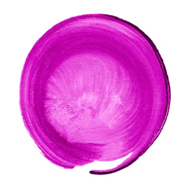 Mor, pembe, mor desenli akrilik daire. Düz olmayan kenarları beyaz arka planda izole edilmiş suluboya lekesi. Tasarım elemanı. Suluboya retro geometrik yuvarlak şekil