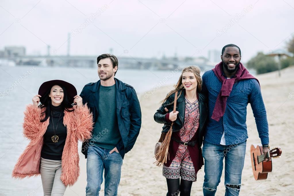 Pleasant stroll on river beach