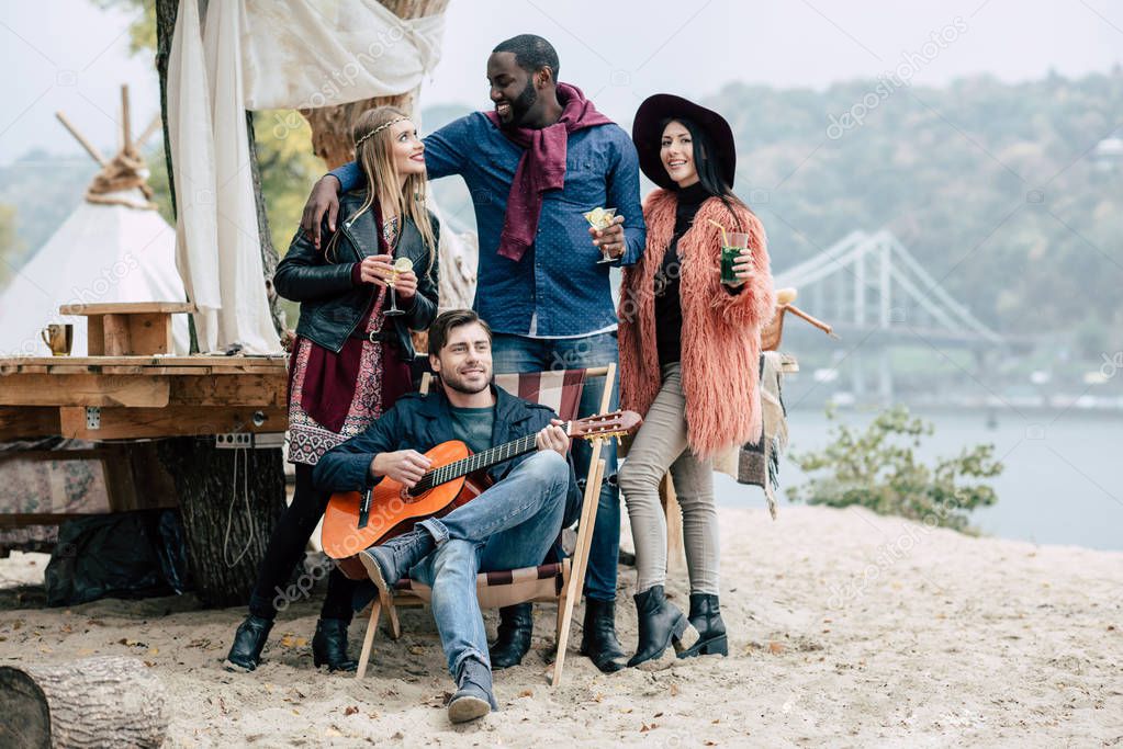 Happy young people at picnic