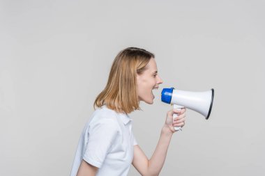 woman screaming into megaphone clipart
