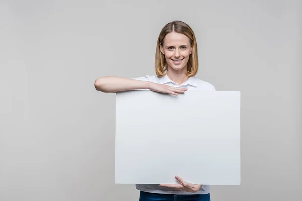 Woman with blank board — Stock Photo, Image