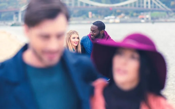 Pleasant stroll on river beach — Stock Photo