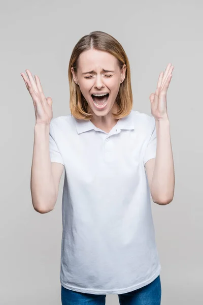 Yelling stressed woman — Stock Photo