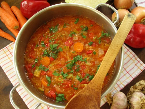 Sopa de repolho em panela grande — Fotografia de Stock