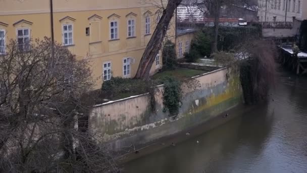 Nábřeží řeky. Gotická Praha. — Stock video