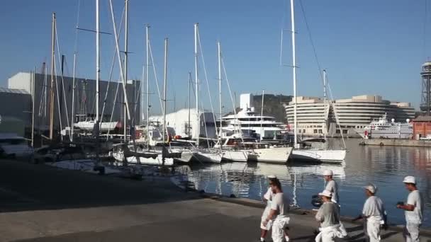 Kajen i hamnen, yachts — Stockvideo