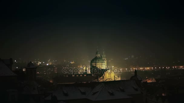 Prag 'ın gece manzarası — Stok video