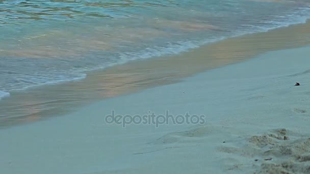 Praias espanholas em Cala Mendia. Maiorca. Surfe no mar, ondas e brilho da luz solar . — Vídeo de Stock