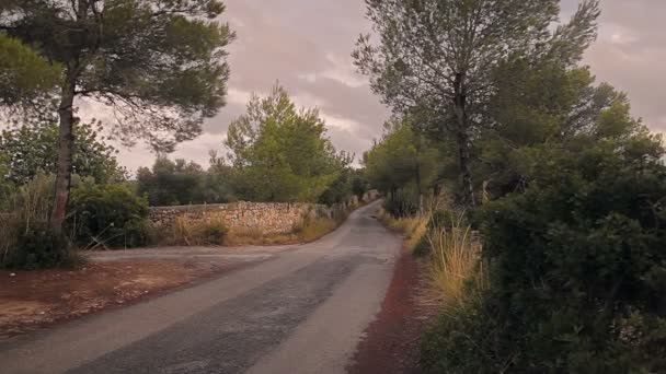 Hospodářství v předměstí Cala Mendia – venkovské silnice mezi farmy, pole a zahrady. — Stock video