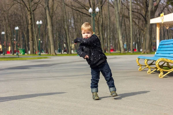Маленький мальчик прогуливается по парку — стоковое фото