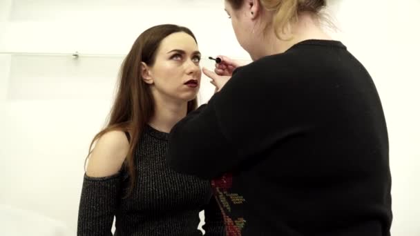 Beautician using mascara for the eyelashes — Stock Video
