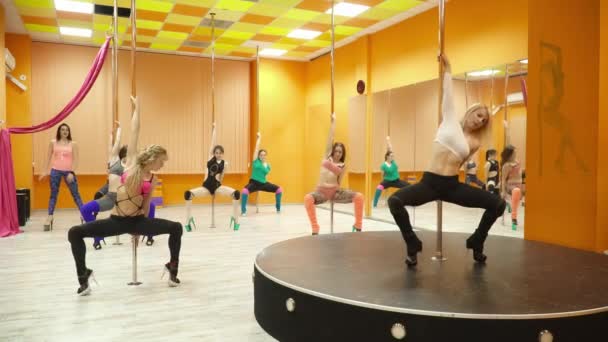 Pole Dance Gruppentraining in den Stripschuhen — Stockvideo