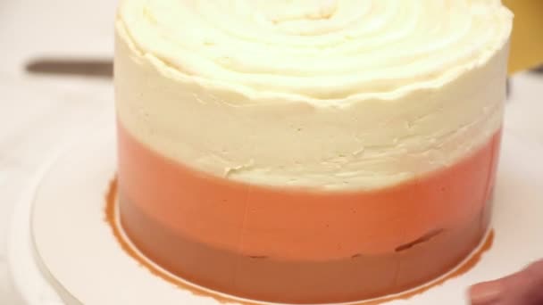 Chef decorating cake with a cream — Stock Video