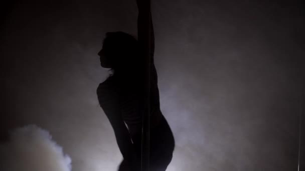 Silhouette eines Mädchens, das mit der Stange tanzt — Stockvideo