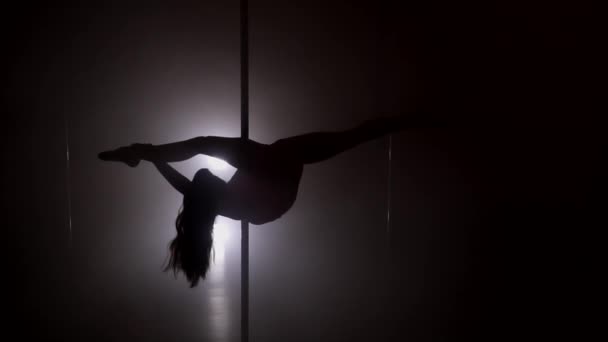 Silhouette of a dancing woman with the pole slow motion — Stock Video