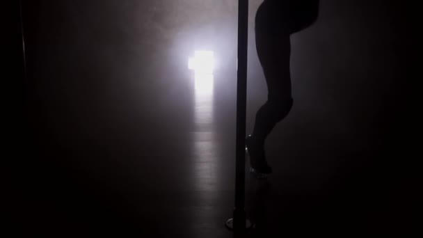 Silhouette einer tanzenden jungen Frau mit der Pole-Zeitlupe — Stockvideo