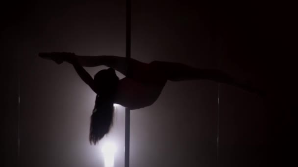 Silhouette of a dancing woman on the pole — Stock Video