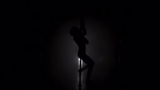 Junge Frauen Silhouette tanzen in der Nähe der Pole-Zeitlupe — Stockvideo