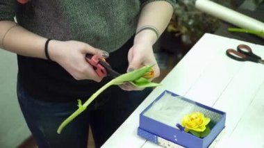 Kutuya bir buket farklı çiçek yapma çiçekçi