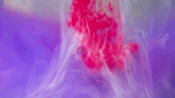 Roze en witte inkt in de kleurrijke water abstracte achtergrond textuur slow motion — Stockvideo