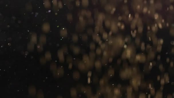 Макияж мерцает полет на черном фоне, абстрактная замедленная съемка — стоковое видео