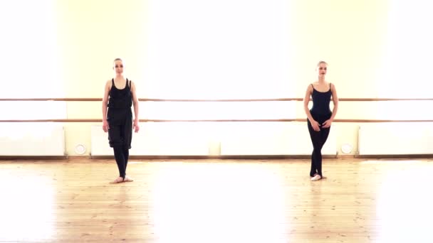 Dos mujeres jóvenes bailando en el estudio de baile — Vídeo de stock