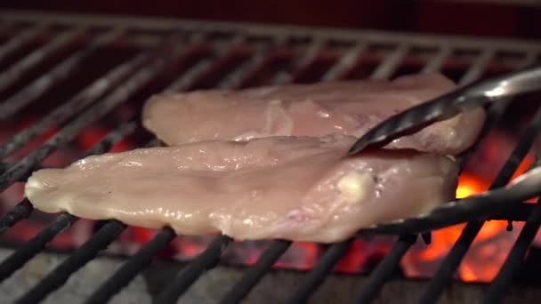 Raw chicken on the grill closeup — Stock Video