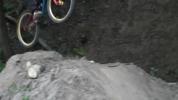 Dirt Rider i skogen slowmotion närbild — Stockvideo