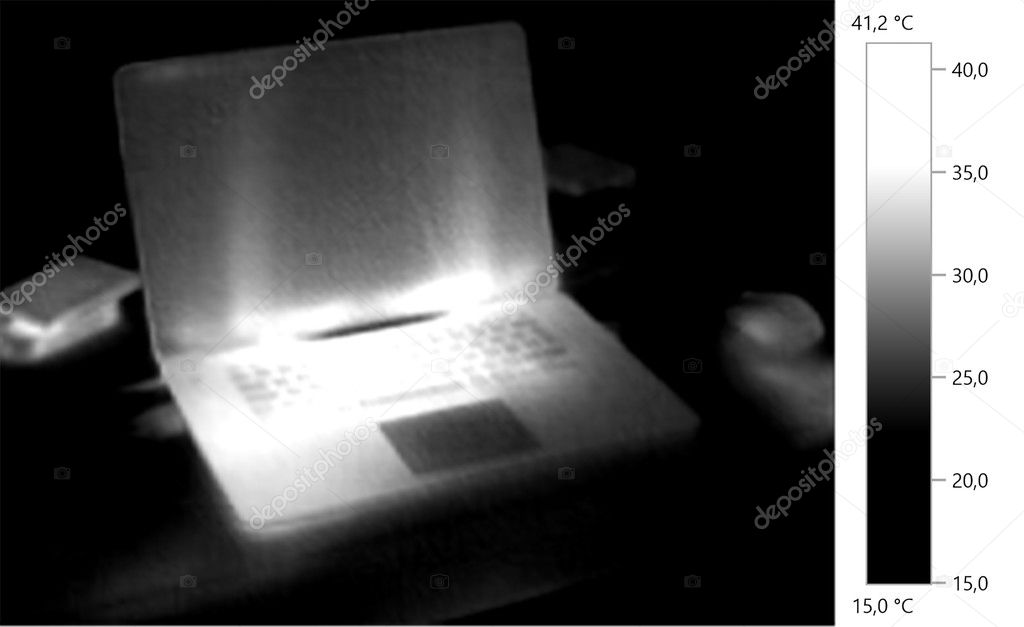  image photo thermal, laptop, grayscale