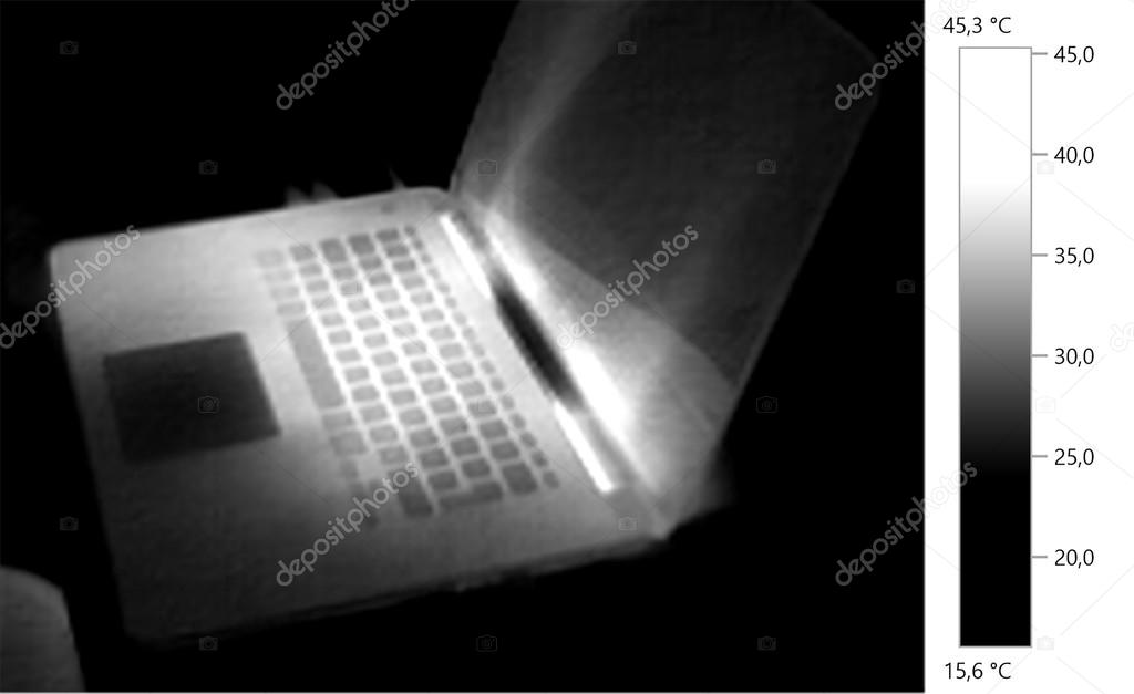  image photo thermal, laptop, grayscale