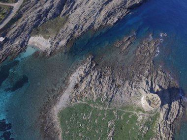 Havadan görünümü, plaja, Sardinya, kristal berraklığında su, İtalya